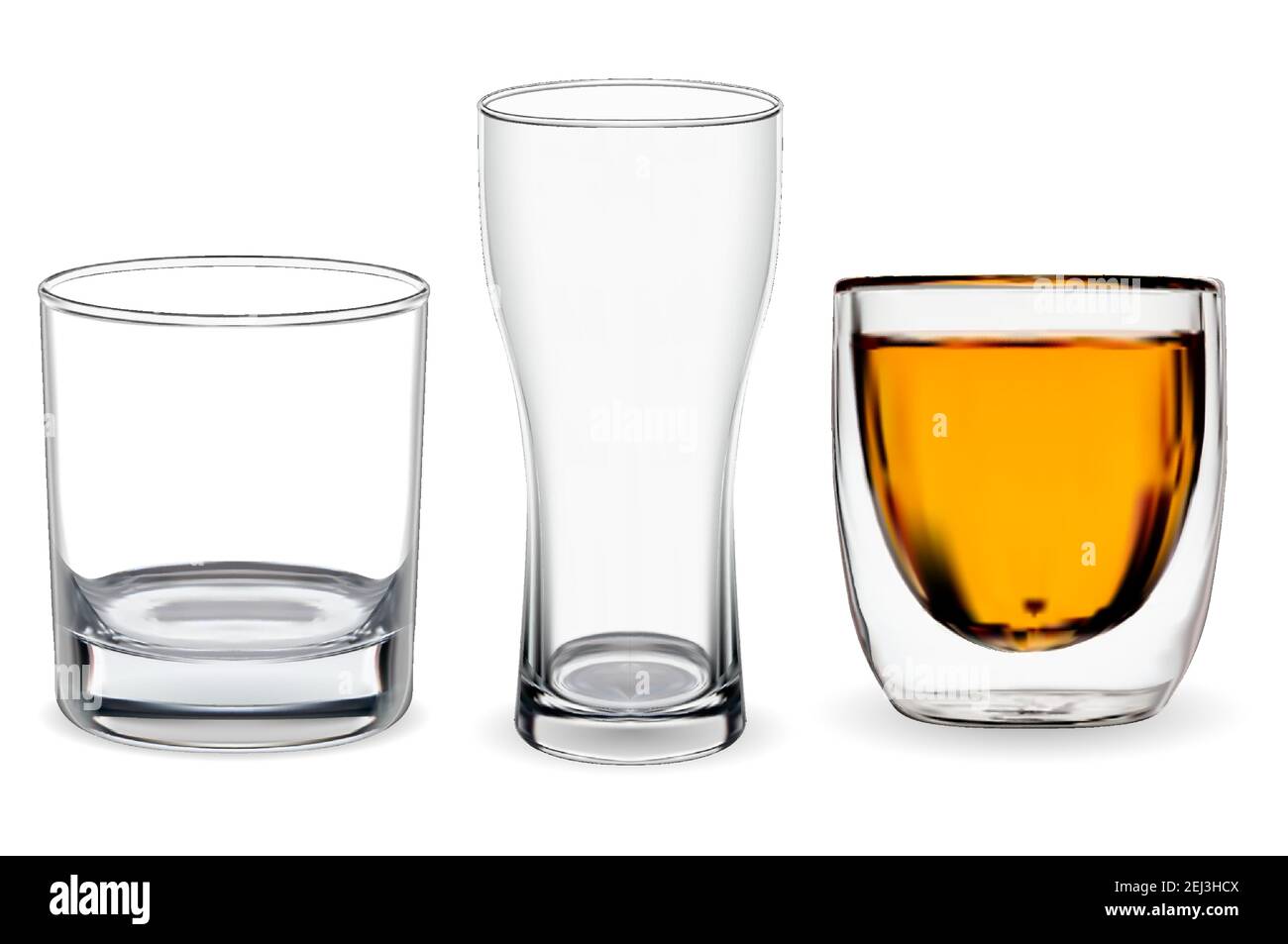 Whiskey glass isolated. Transparent alcohol cup vector illustration