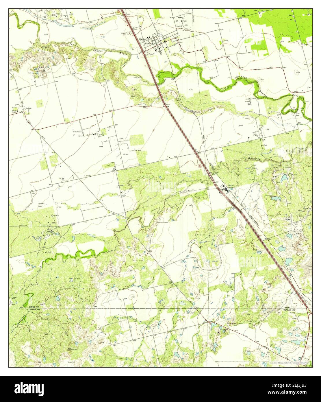 Hawley, Texas, map 1957, 124000, United States of America by Timeless