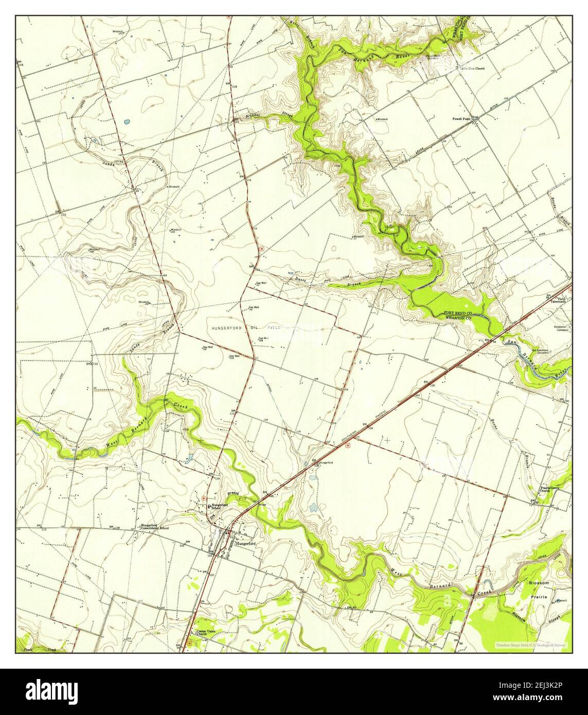 Hungerford, Texas, map 1953, 124000, United States of America by Timeless Maps, data U.S