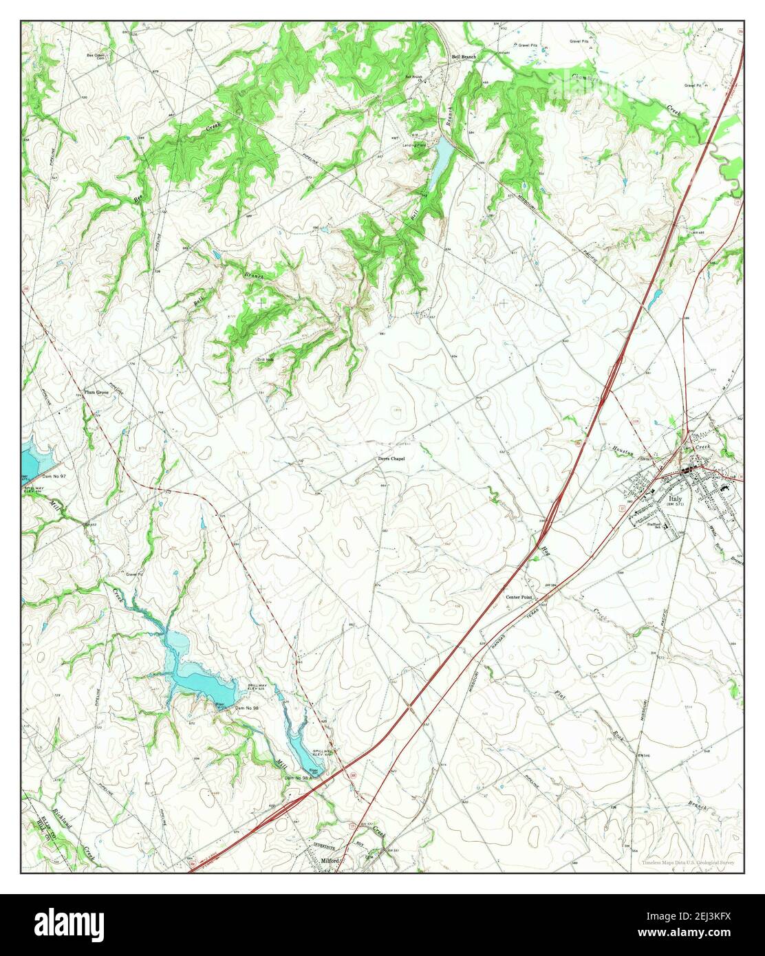 Italy, Texas, map 1965, 124000, United States of America by Timeless