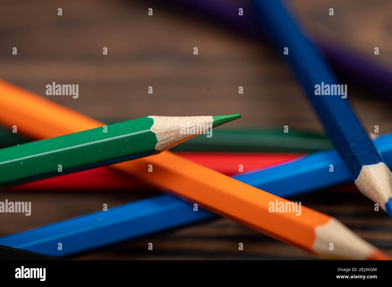 A few colored pencils. Close-up, selective focus Stock Photo