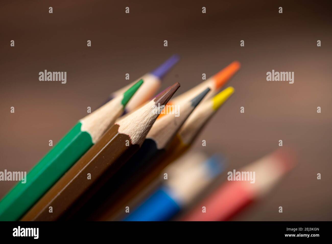 A few colored pencils. Close-up, selective focus Stock Photo