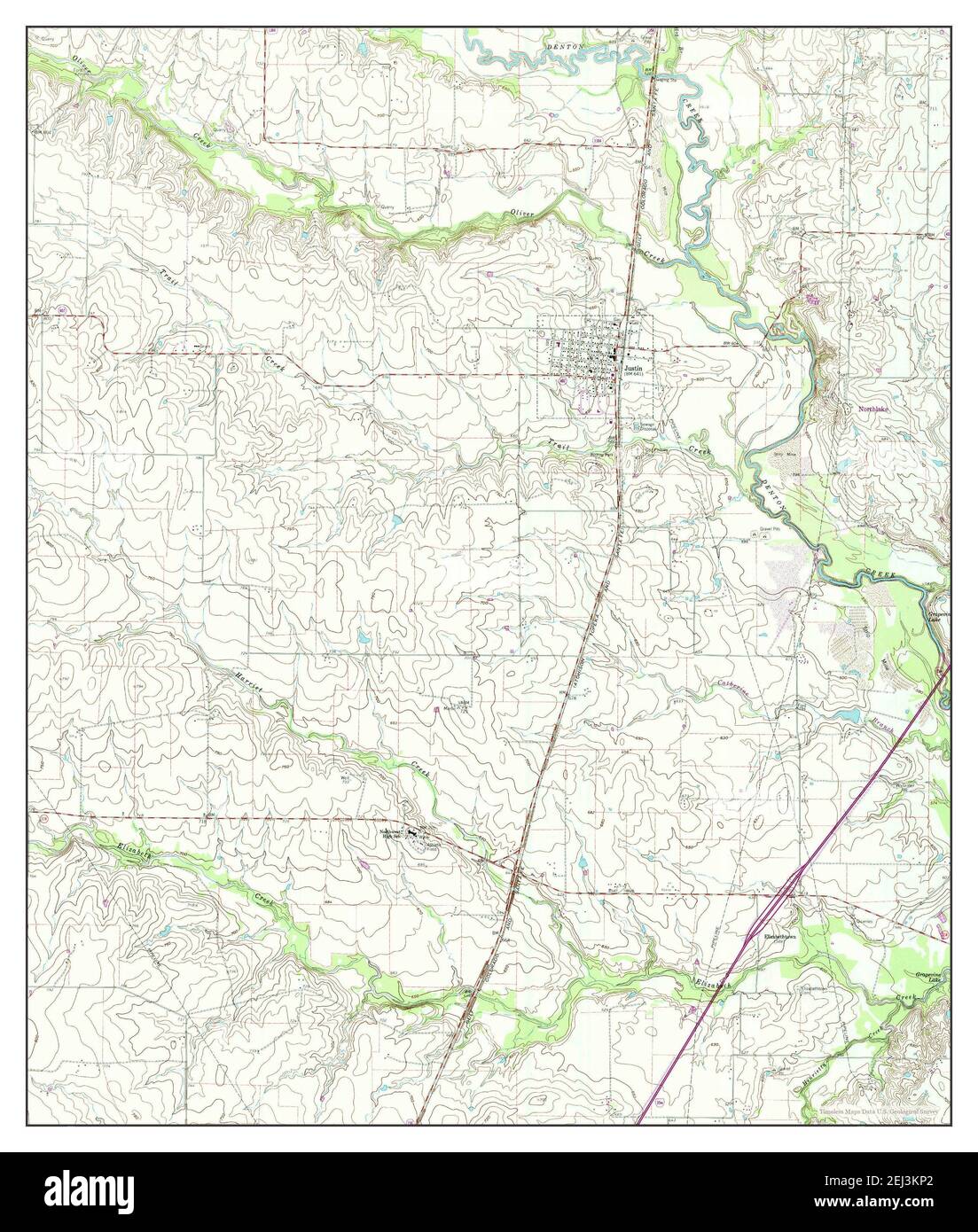 Justin, Texas, map 1960, 124000, United States of America by Timeless