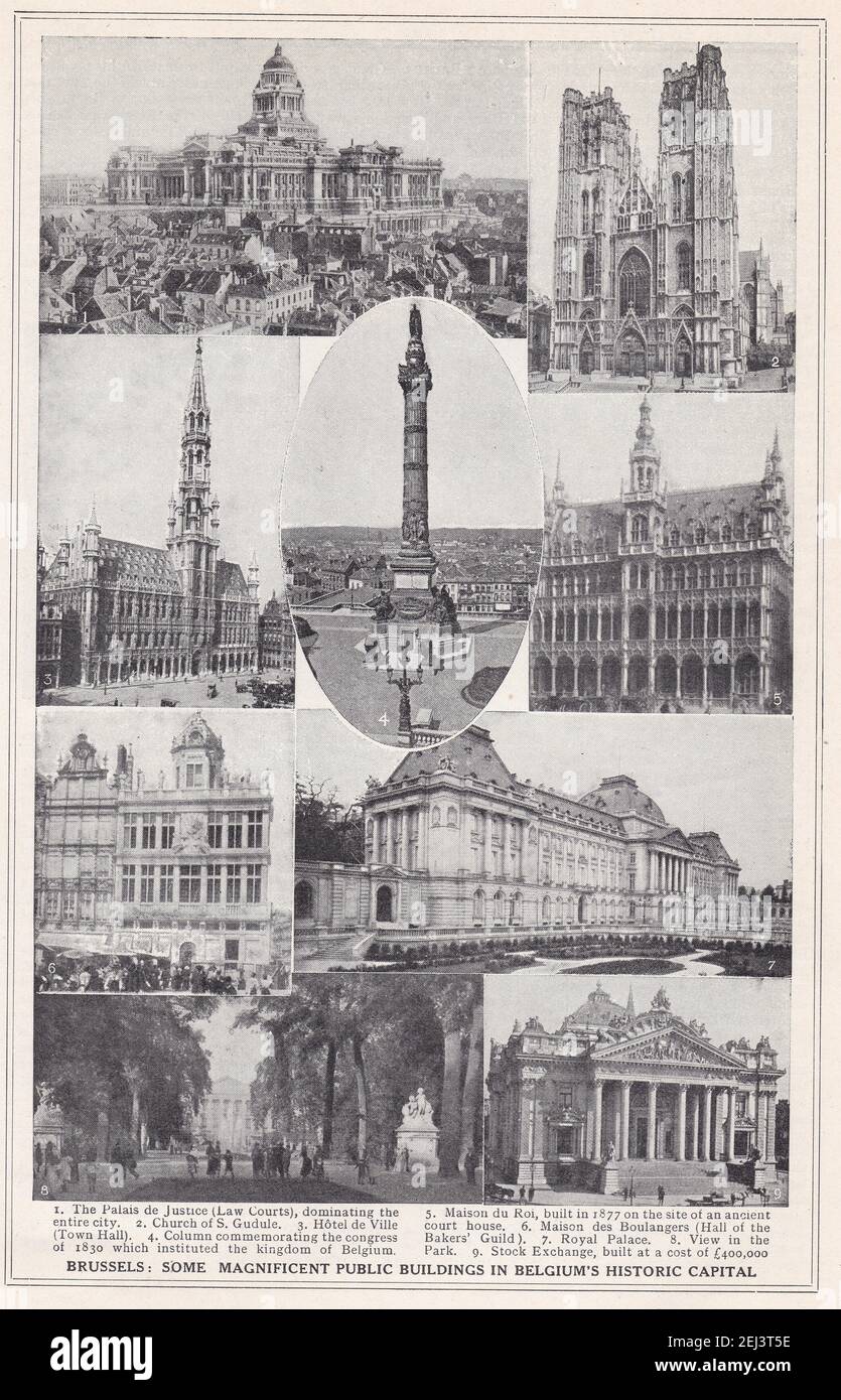 Vintage photos of Brussels - Some magnificent public buildings in Belgium's historic capital 1900s. Stock Photo