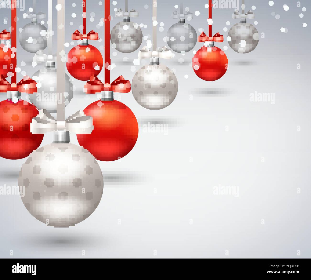 Christmas balls abstract background with red and silver balls hanging ...