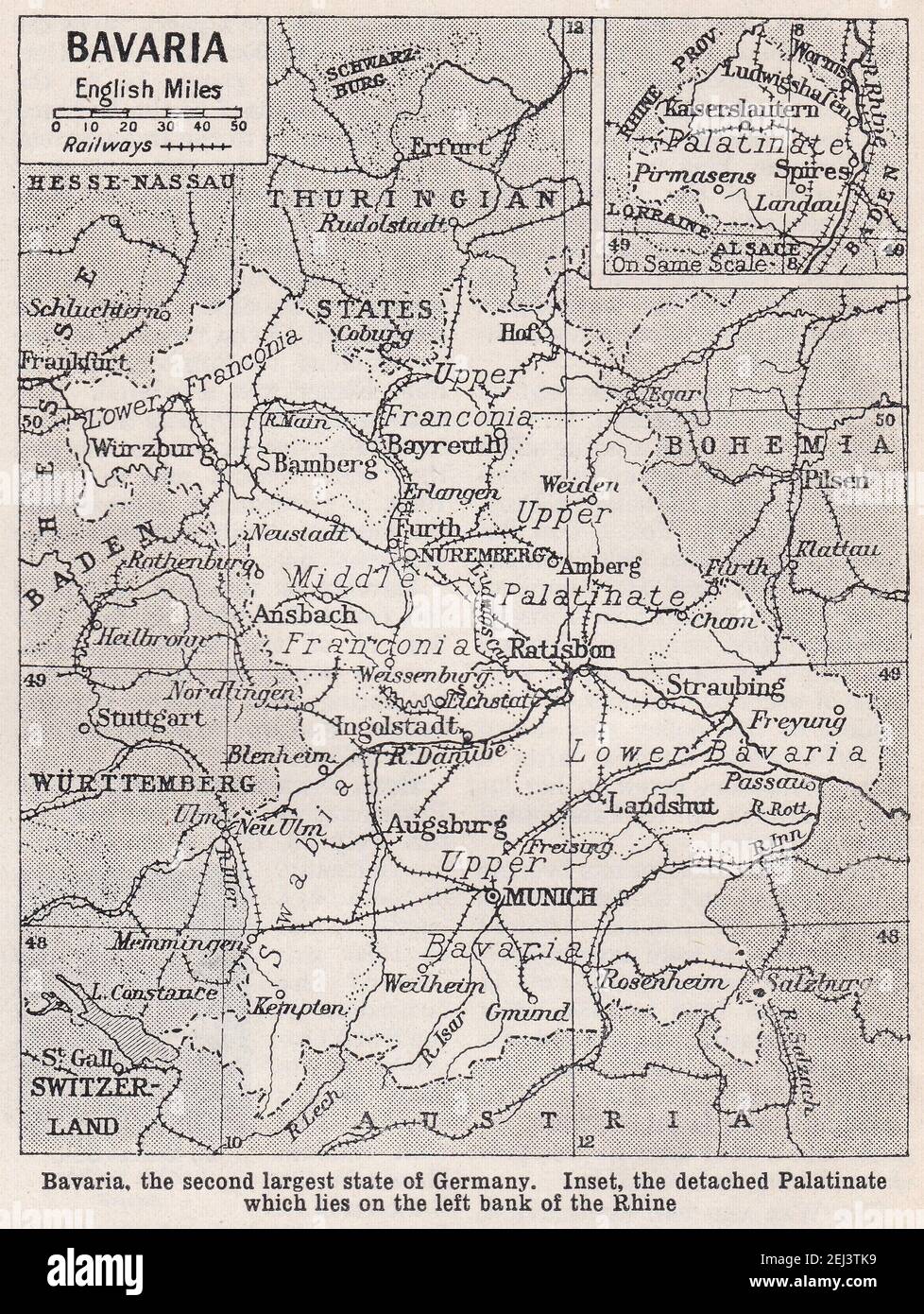 Vintage map of Bavaria 1930s Stock Photo