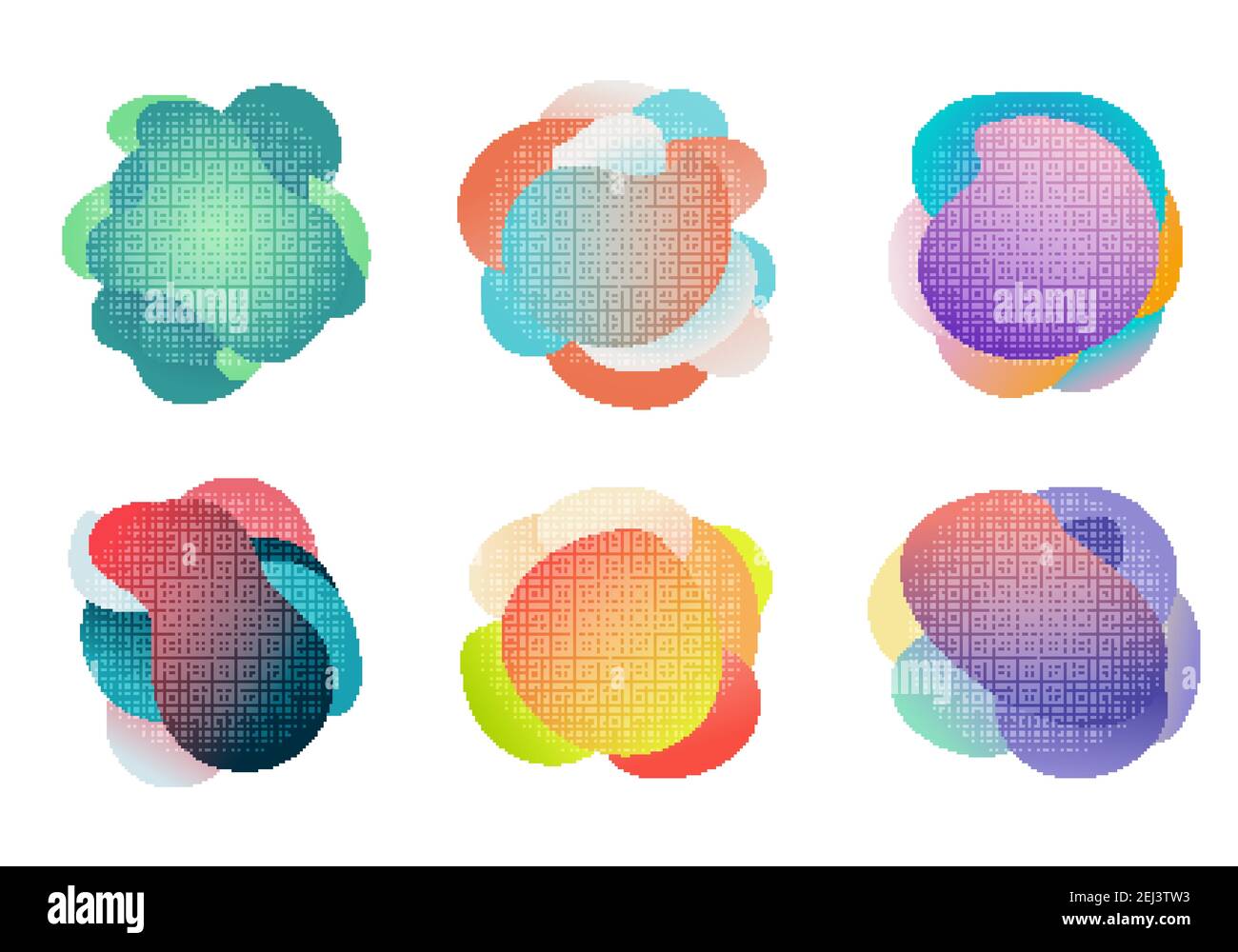 Badges set of fluid or liquid gradient shapes elements with halftone effect isolated on white background. Vector illustration Stock Vector