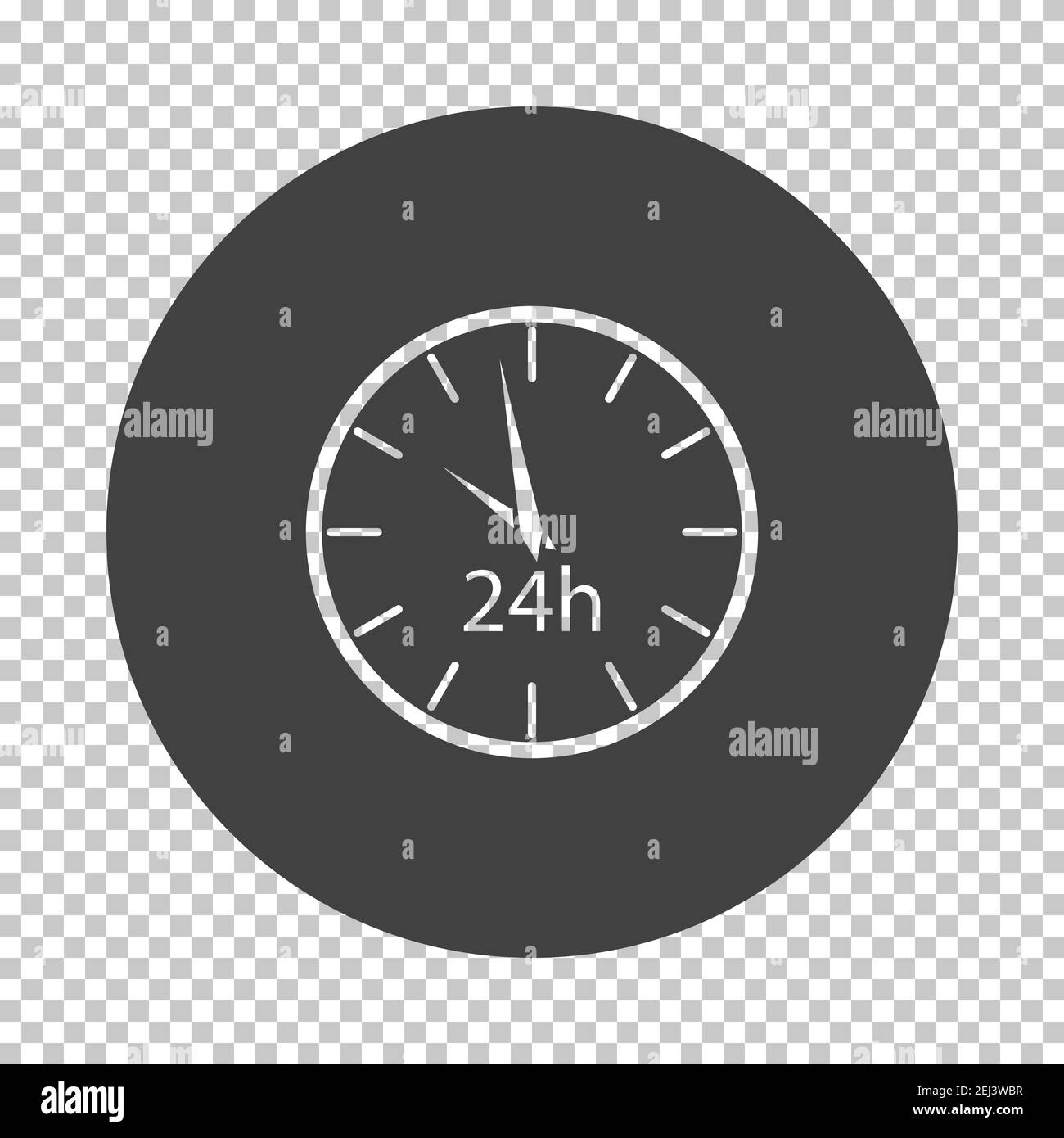 24 Hours Clock Icon. Subtract Stencil Design on Tranparency Grid. Vector Illustration. Stock Vector