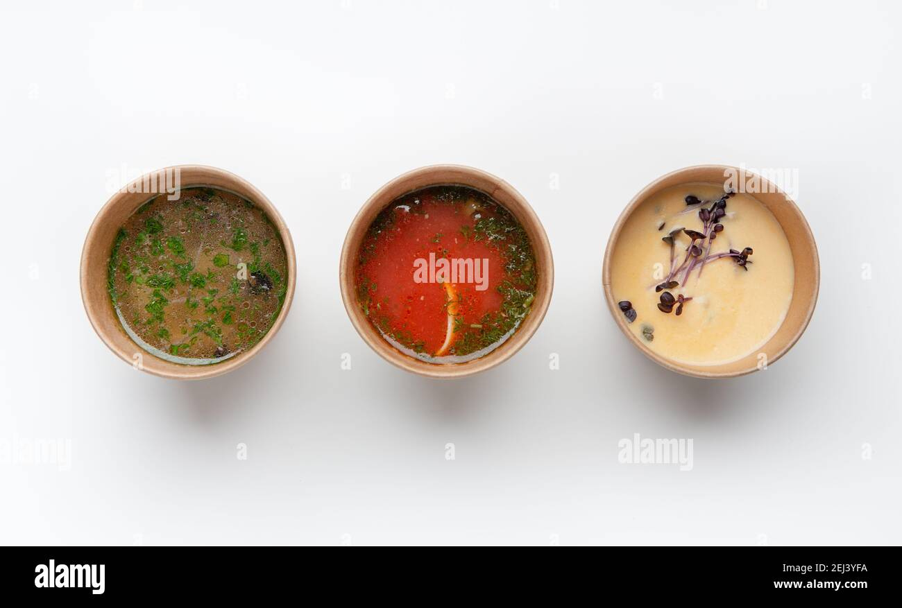 Healthy meal, food delivery and soups assortments Stock Photo Alamy
