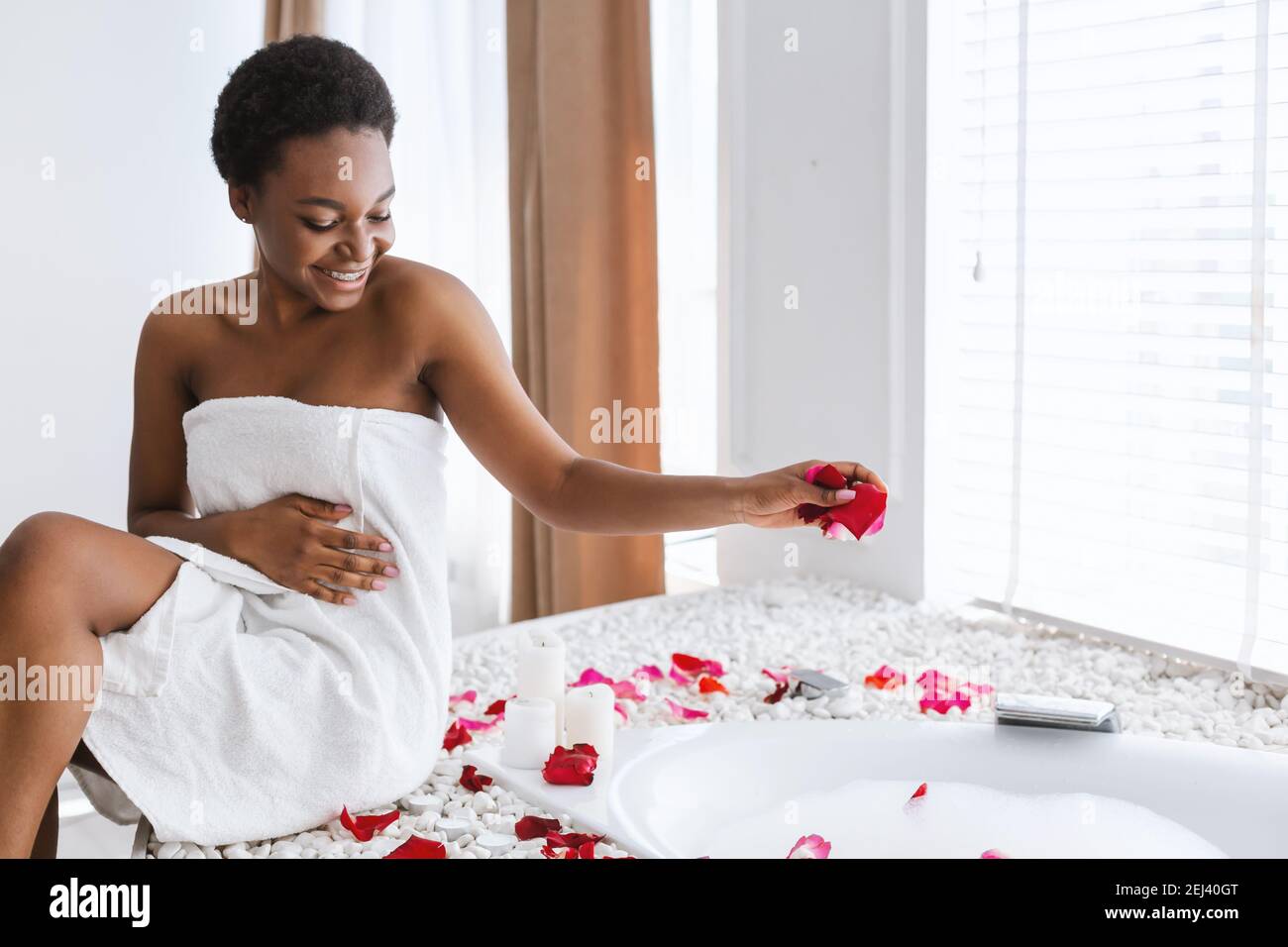 Self care treatment, time for herself, enjoying peace and calm Stock Photo