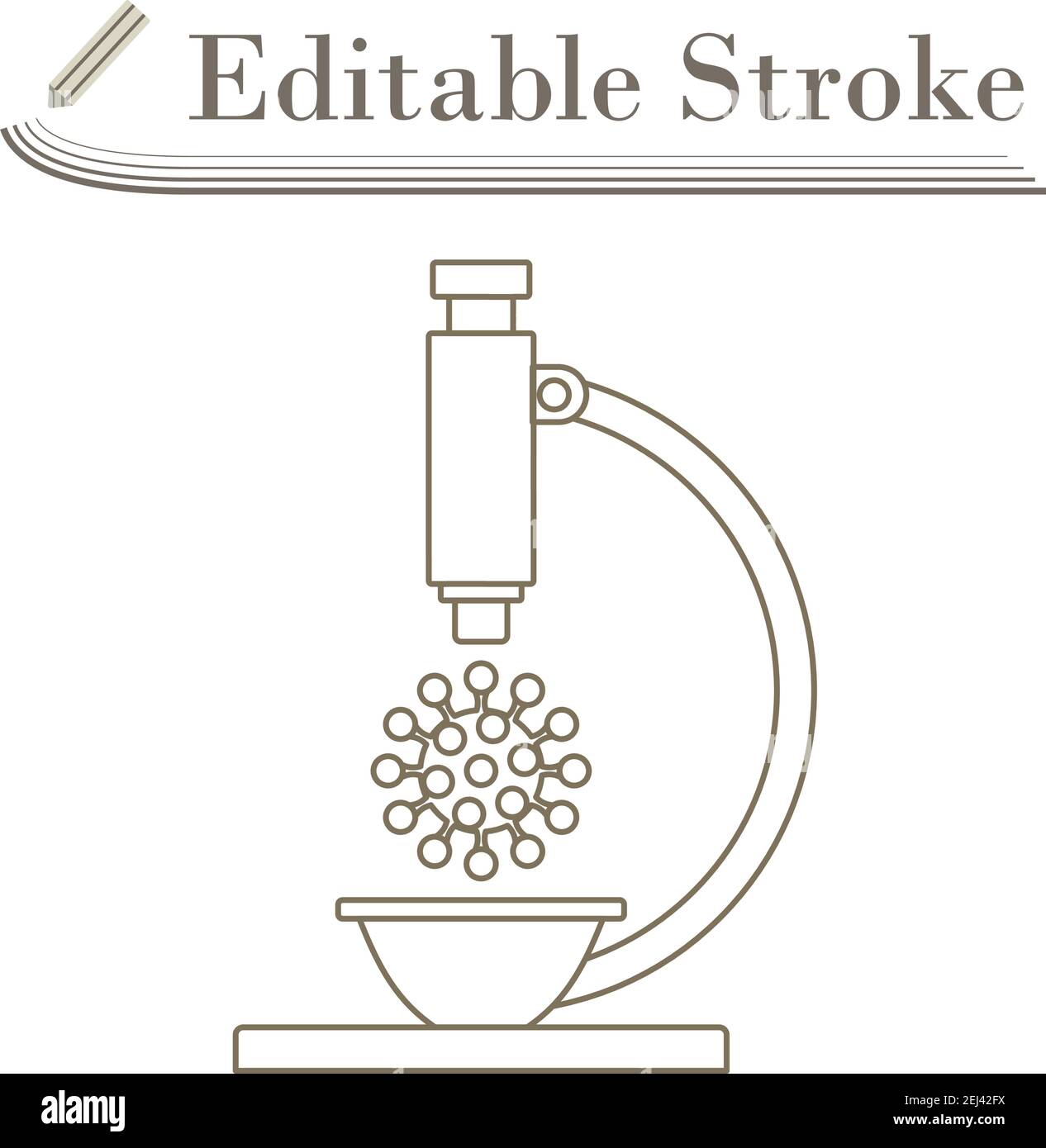 Research Coronavirus By Microscope Icon. Editable Stroke Simple Design. Vector Illustration. Stock Vector