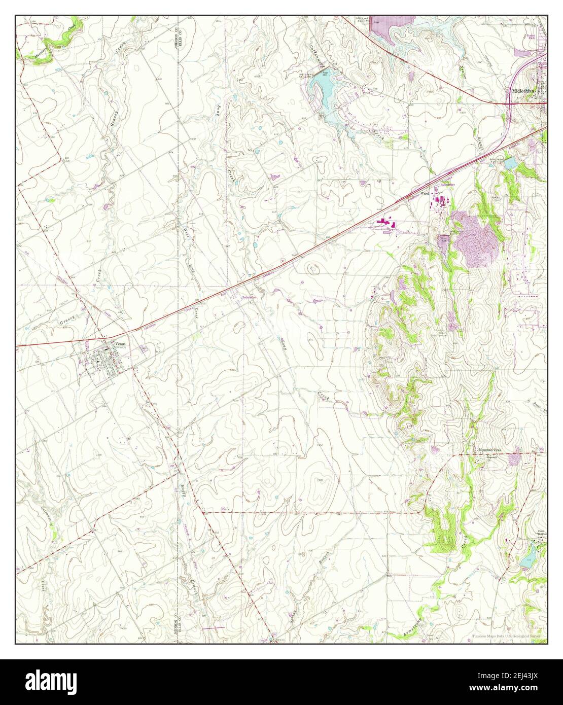 Venus, Texas, map 1961, 124000, United States of America by Timeless