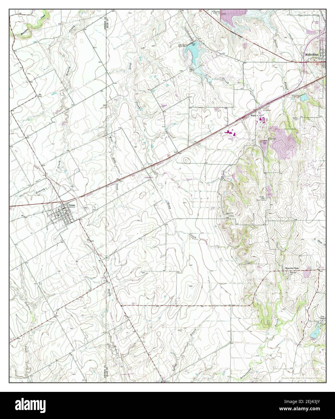 Venus, Texas, map 1961, 124000, United States of America by Timeless