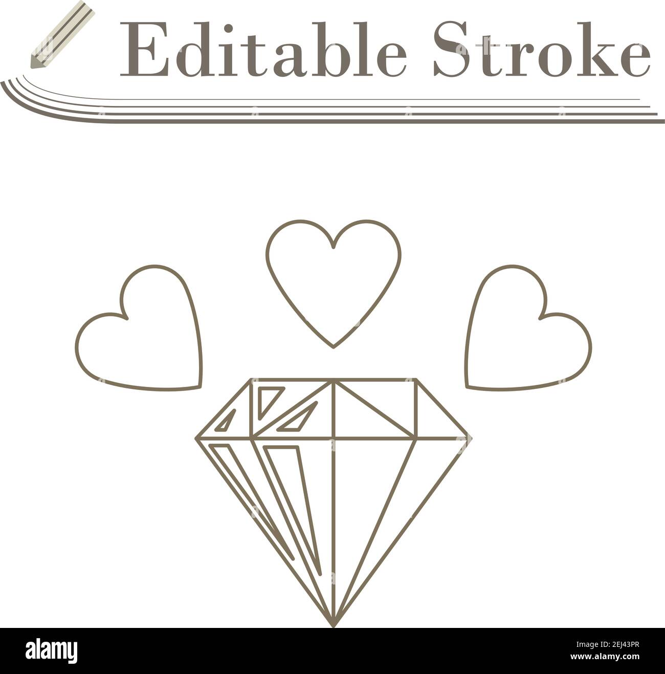 Diamond With Hearts Icon. Editable Stroke Simple Design. Vector ...