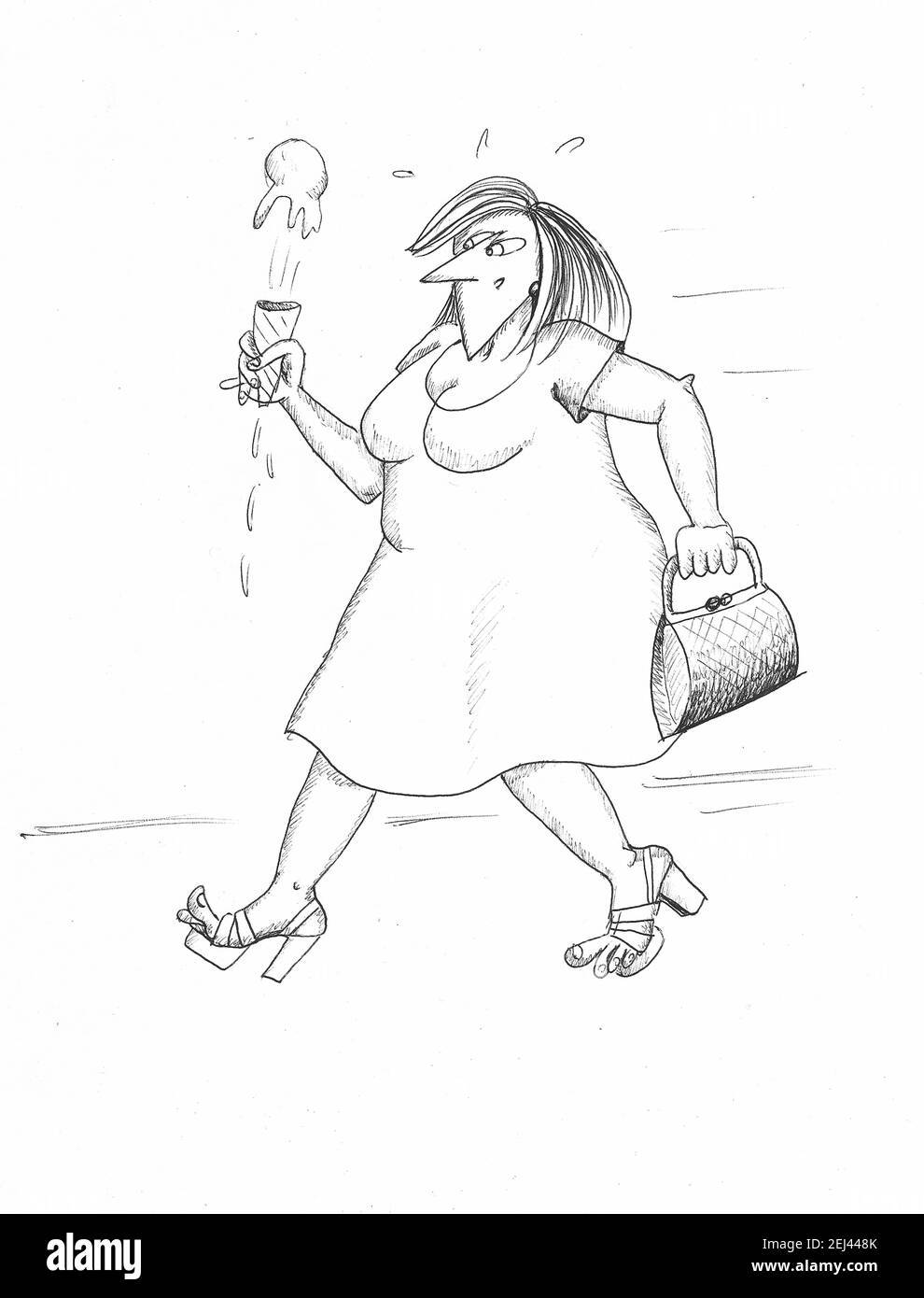 Woman loosing her ice cream. Illustration. Stock Photo