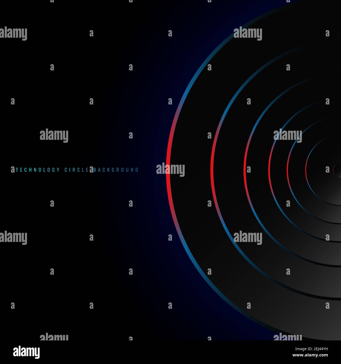 Abstract blue and red neon glowing circles on black background ...