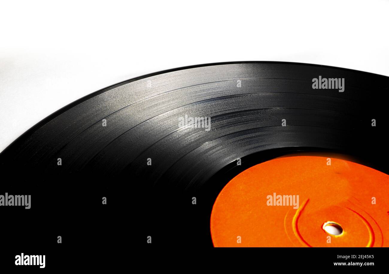 A top view closeup of a classic vinyl record, old black color on a ...