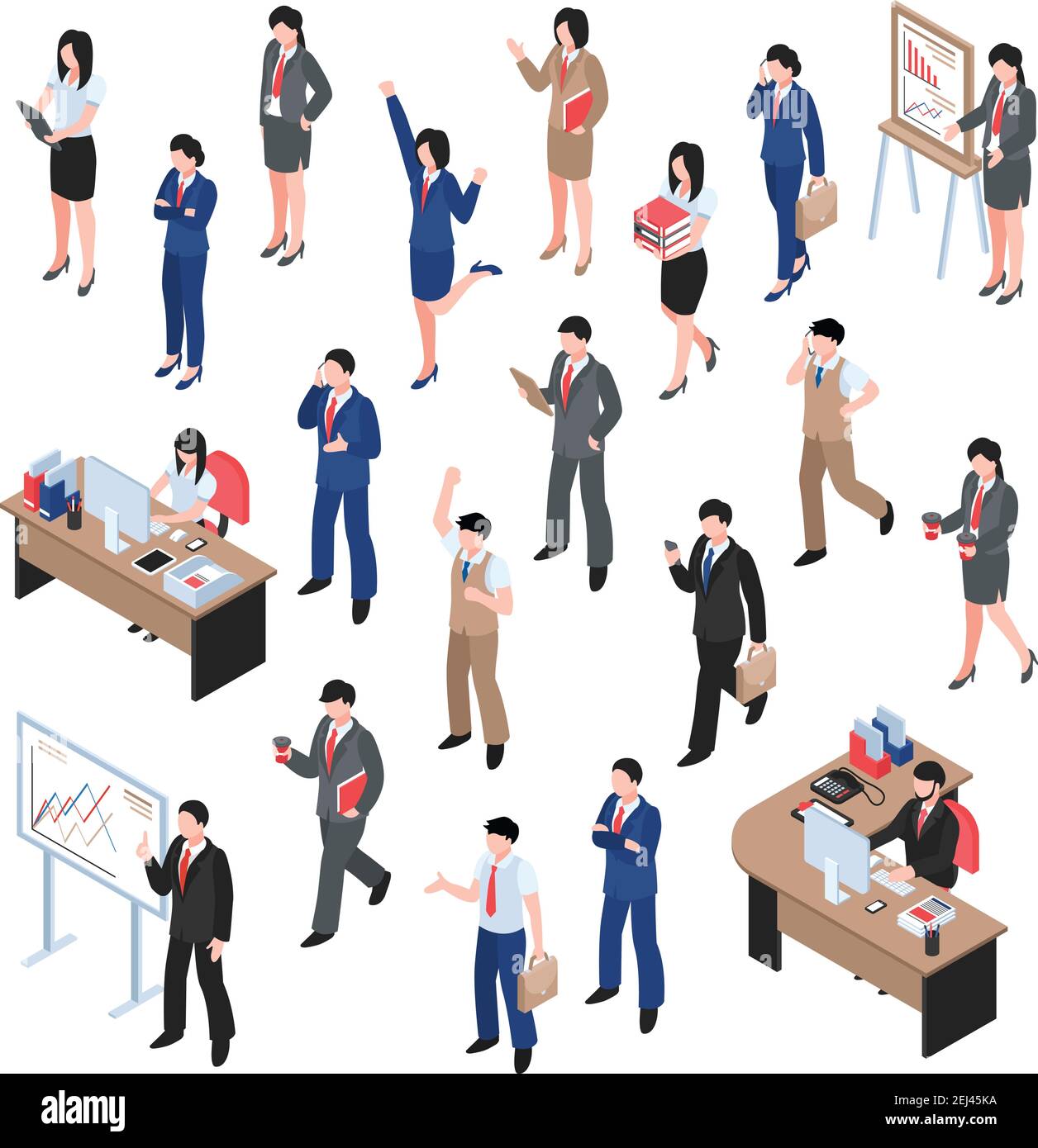Men and women characters involved in business isometric set of people ...
