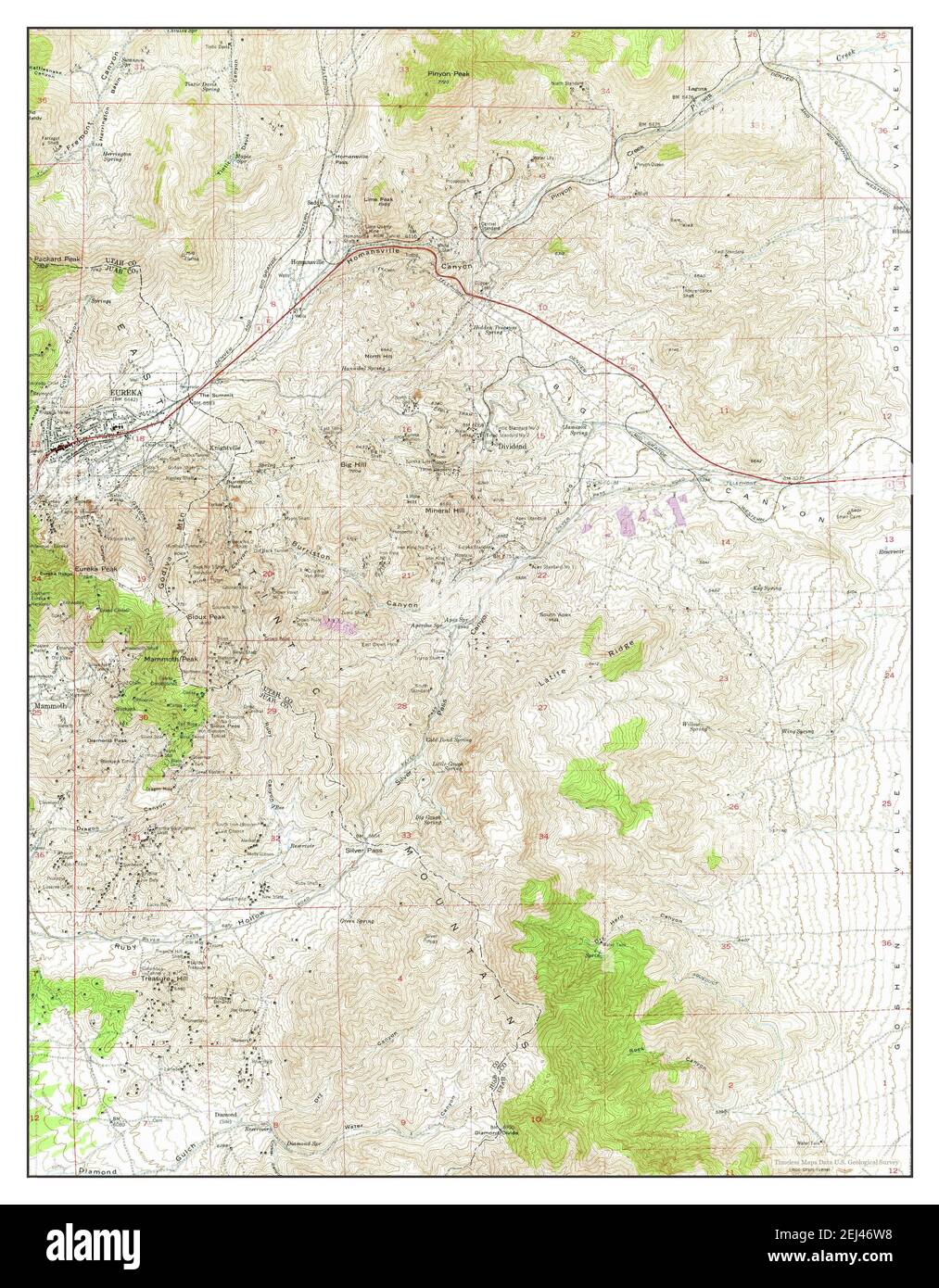 Eureka, Utah, map 1954, 124000, United States of America by Timeless