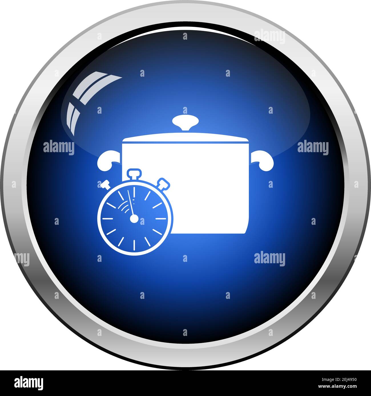 Pan With Stopwatch Icon. Glossy Button Design. Vector Illustration. Stock Vector