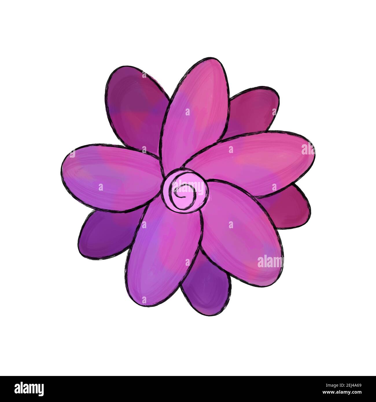 Purple flower head illustration, flat design icon, white isolated background Stock Photo