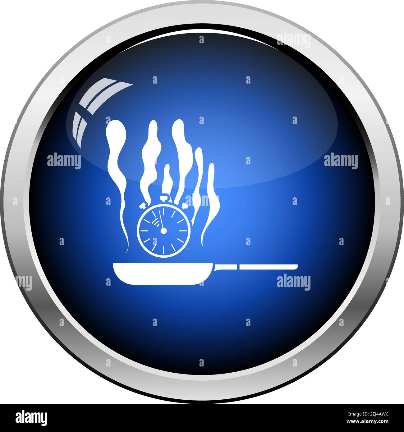 Pan With Stopwatch Icon. Glossy Button Design. Vector Illustration. Stock Vector