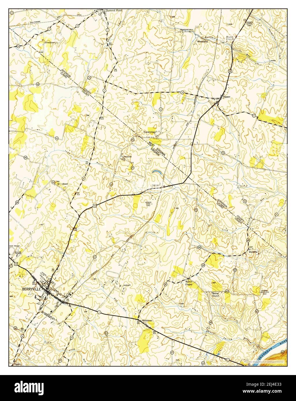 Berryville, Virginia, map 1953, 1:24000, United States of America by Timeless Maps, data U.S. Geological Survey Stock Photo