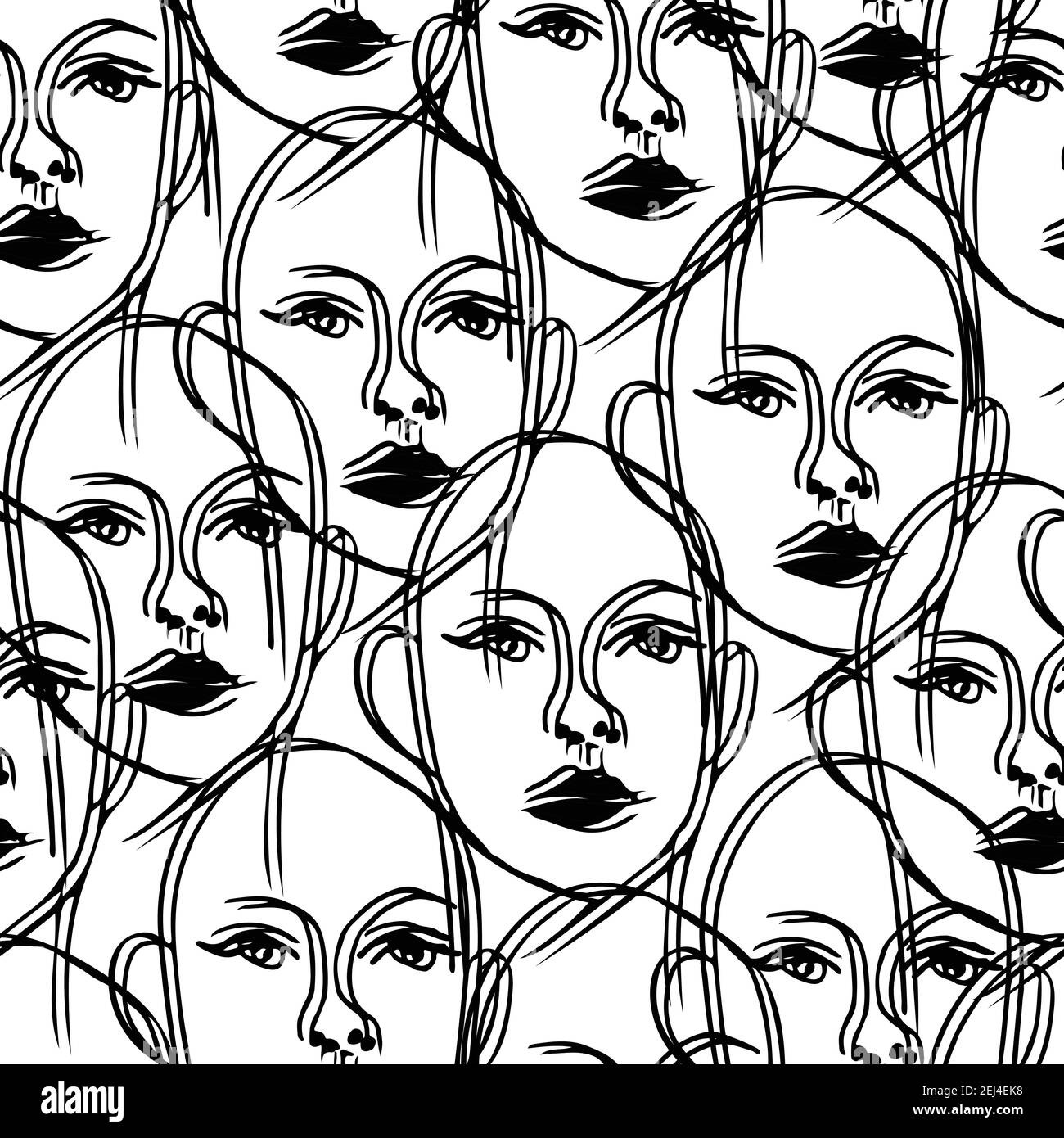 Seamless vector pattern with outlined women on white background. Fashion  wallpaper design, girl with black lips Stock Vector Image & Art - Alamy