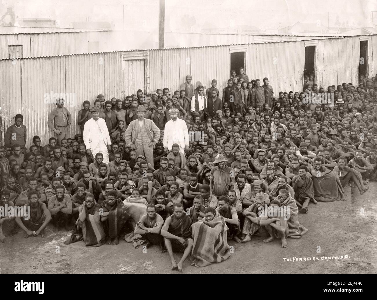 South Africa - black mine workerts, white supervisors, c.1900 Stock Photo