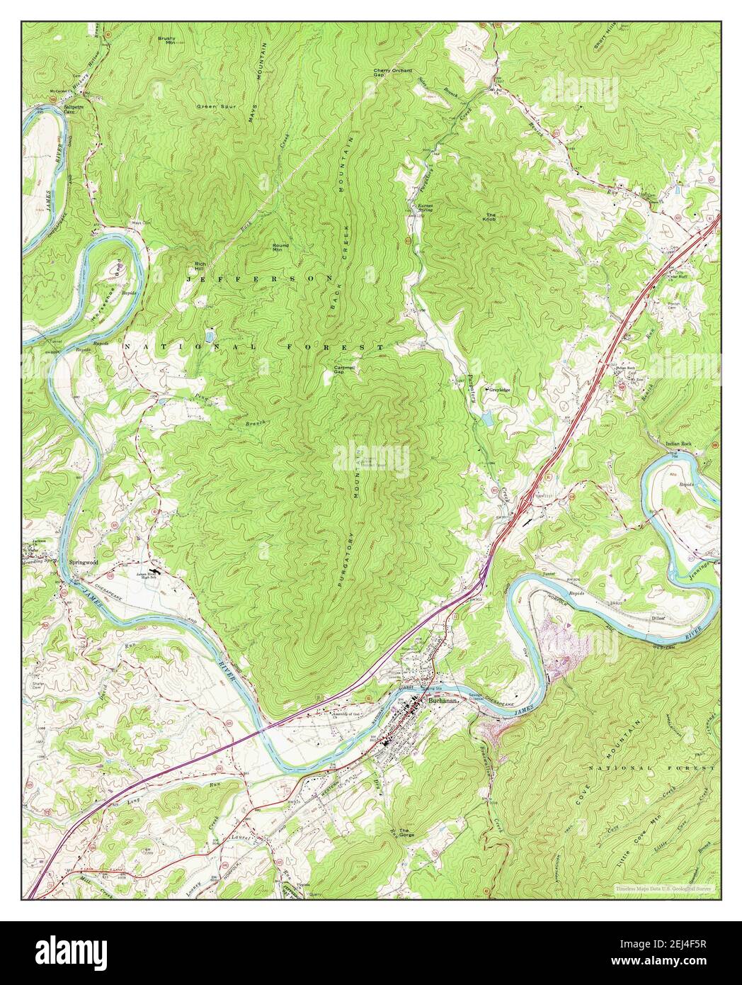 Buchanan, Virginia, map 1961, 124000, United States of America by