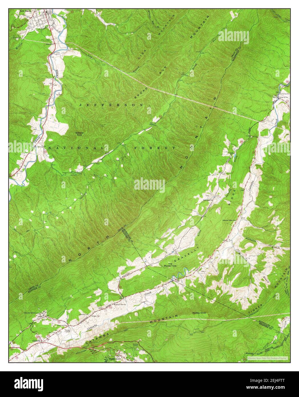 Catawba, Virginia, map 1963, 124000, United States of America by
