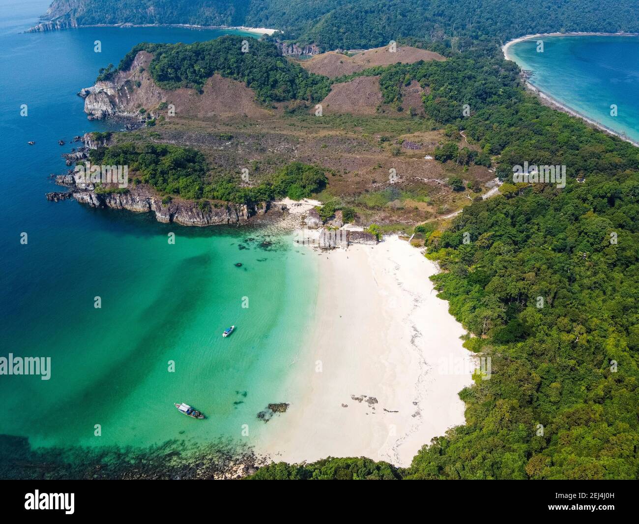 Aerial of a white sand beach on Smart island, Mergui or Myeik