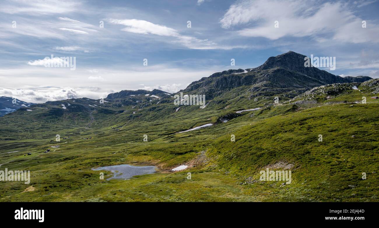 Tundra, barren mountain landscape with mountain Bitihorn, Oystre Slidre, Jotunheimen National Park, Norway Stock Photo