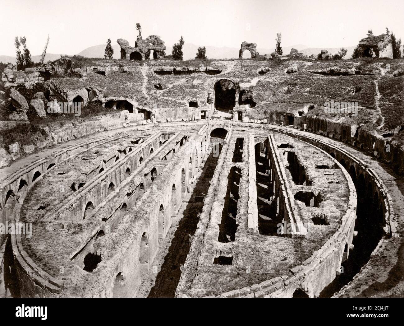 19th century vintage photograph, Italy - Amphitheater Campano Santa Maria Capua Vetere, c..1870's. Stock Photo