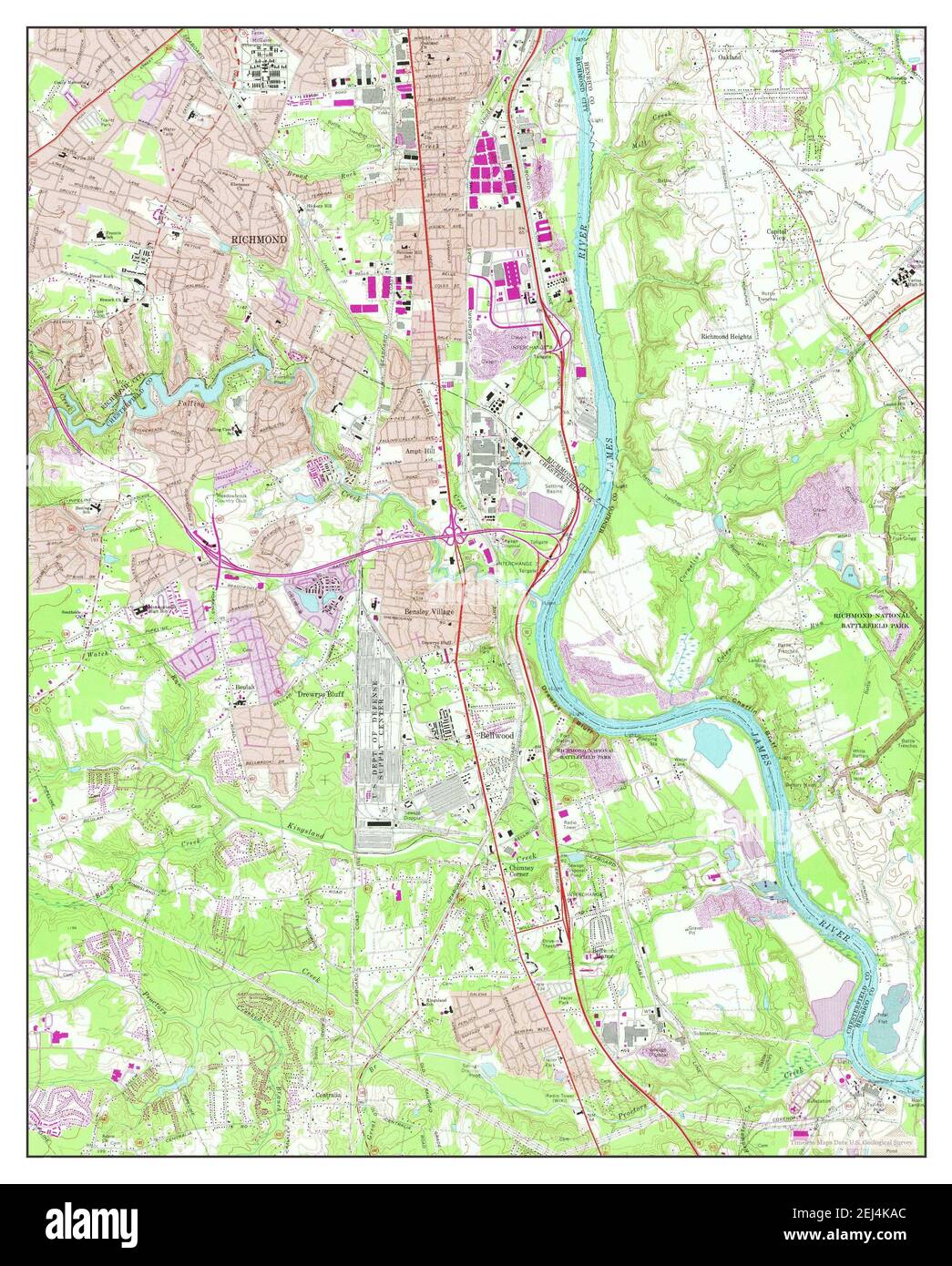 Drewrys Bluff, Virginia, map 1969, 1:24000, United States of America by Timeless Maps, data U.S. Geological Survey Stock Photo