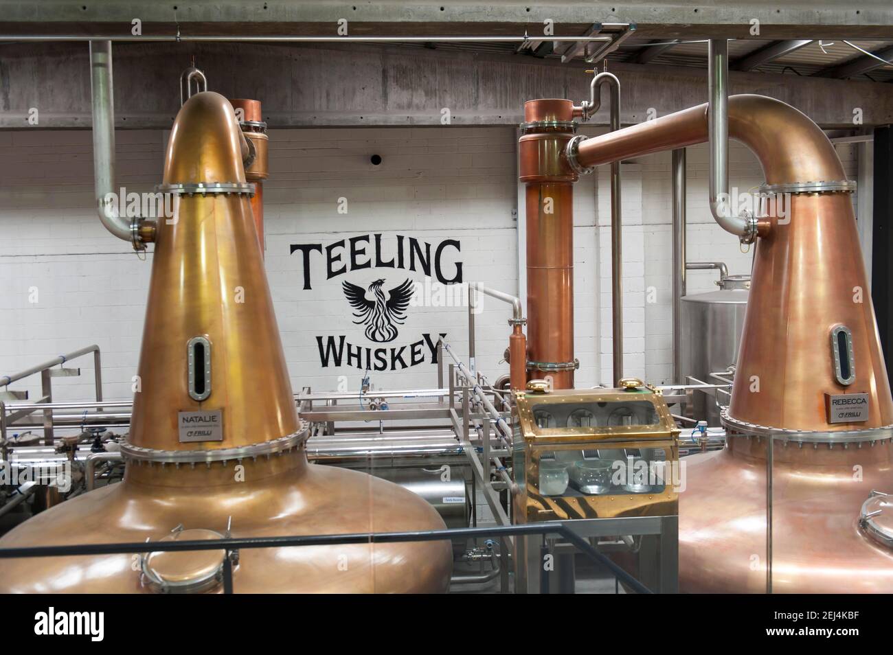 Two stills in a whisky distillery, distillery, Teeling Distillery, Dublin, Ireland Stock Photo