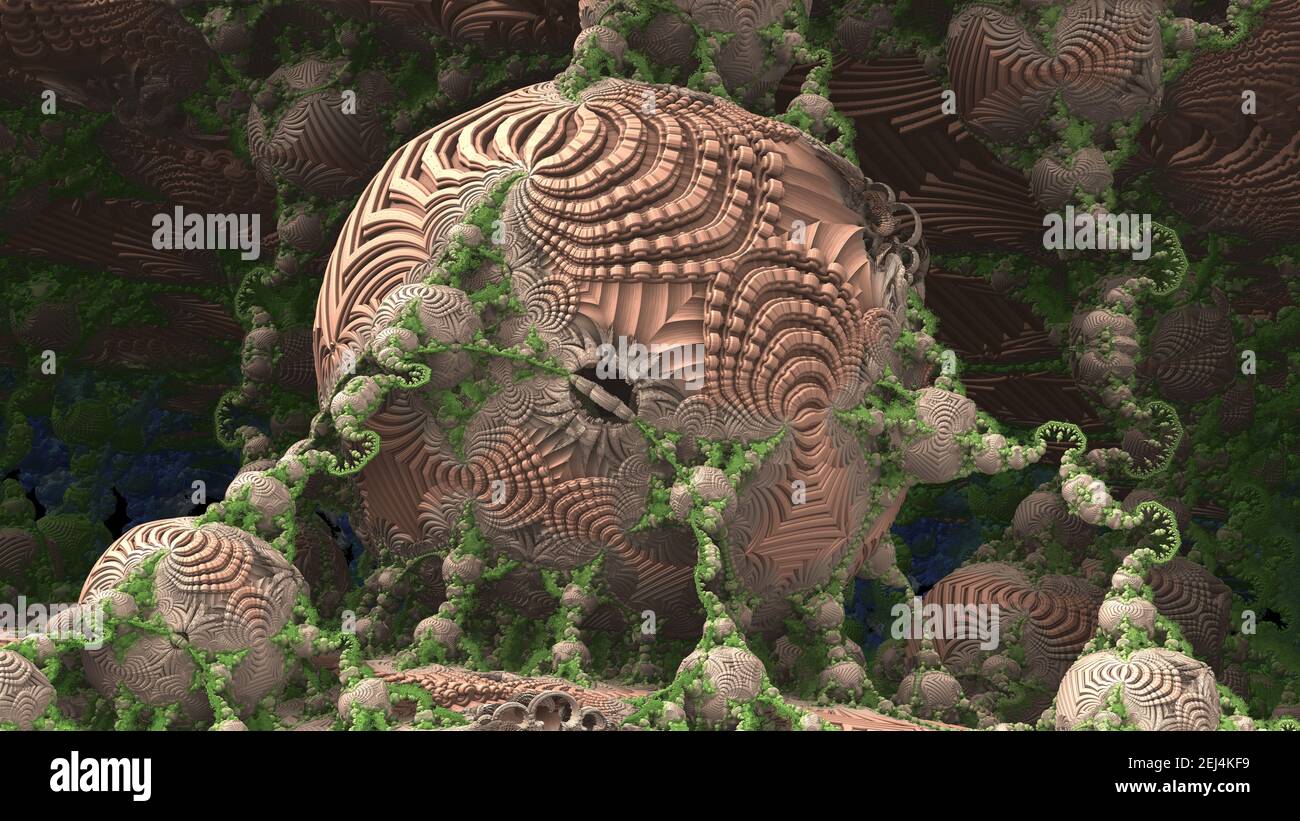 Fantastic 3D fractal background with recursive structures and shapes. Stock Photo