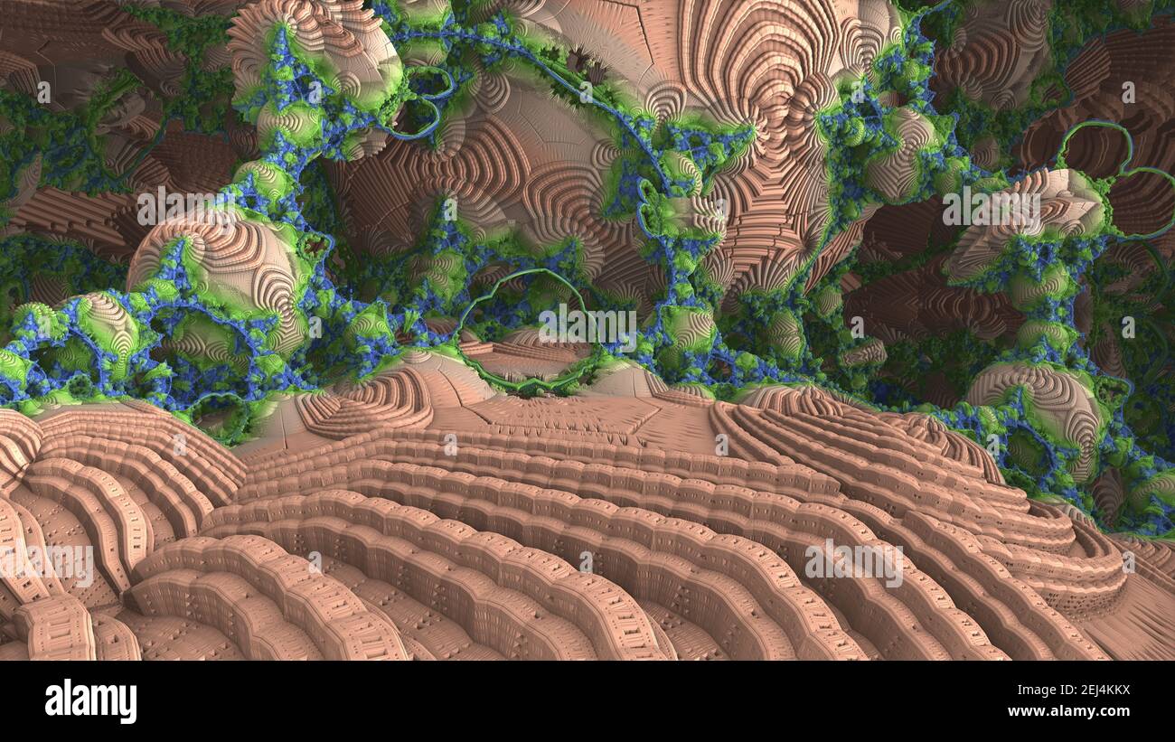 Fantastic 3D fractal background with recursive structures and shapes. Stock Photo