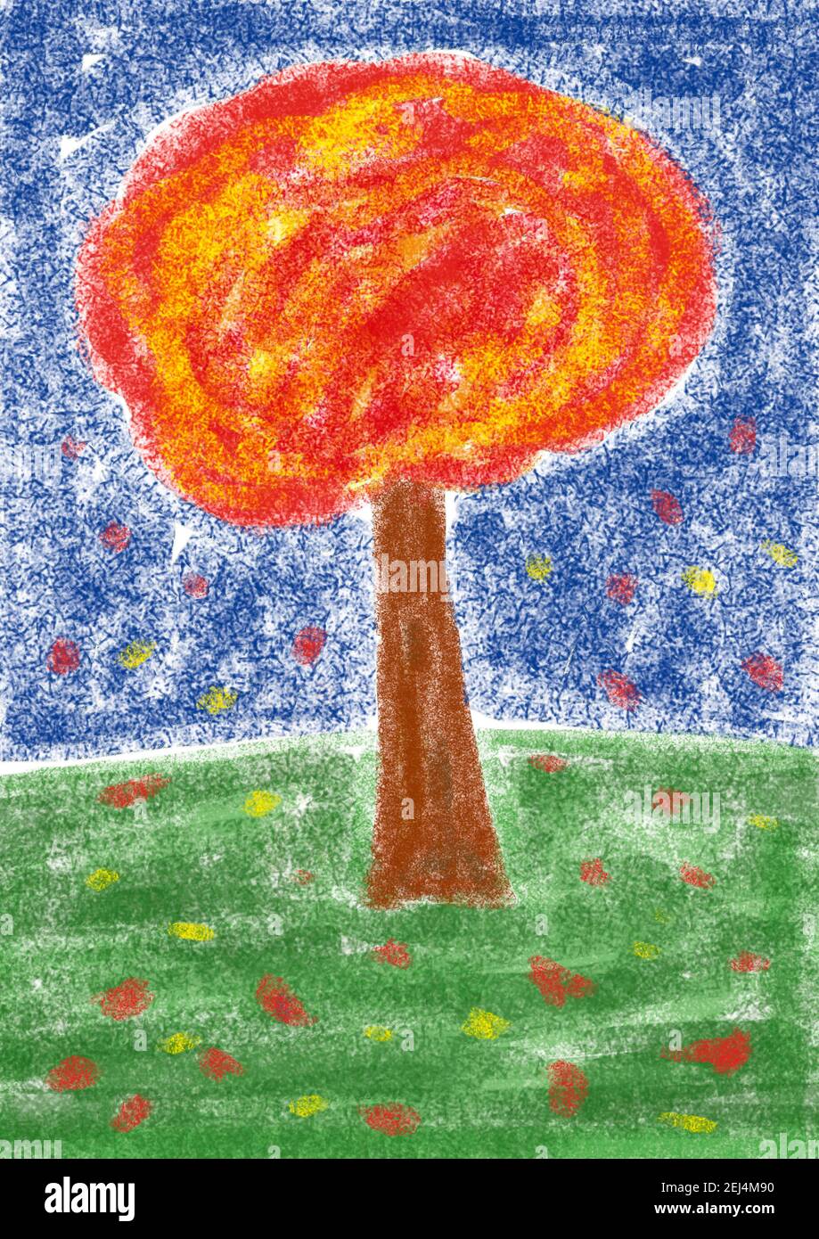 Naive illustration, child drawing, autumn deciduous tree Austria Stock Photo