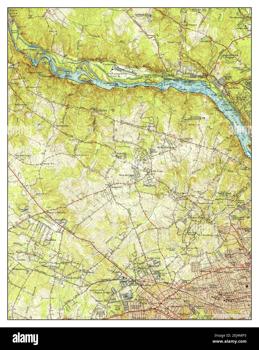 Falls Church, Virginia, map 1951, 124000, United States of America by