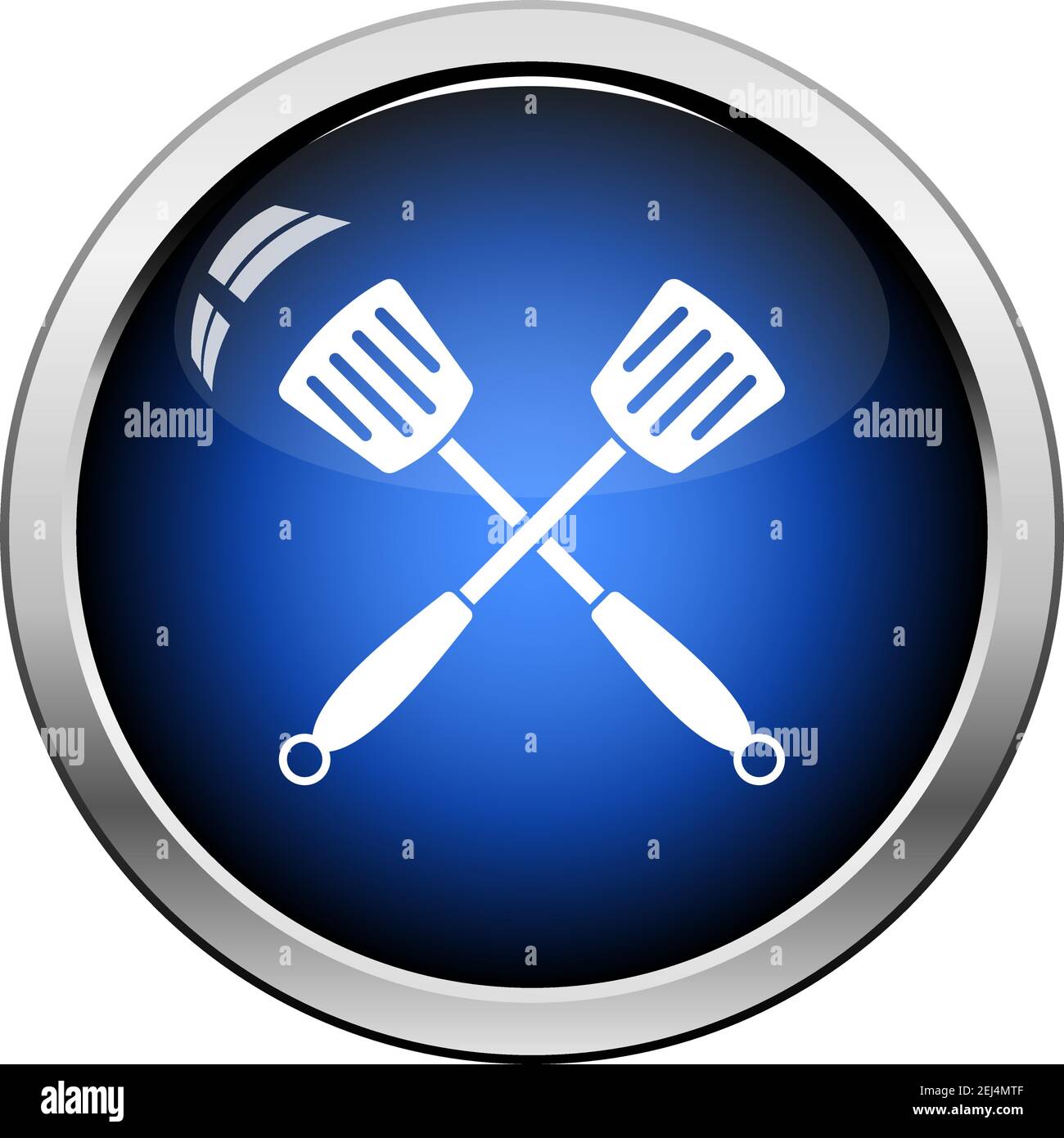 Crossed Frying Spatula. Glossy Button Design. Vector Illustration. Stock Vector