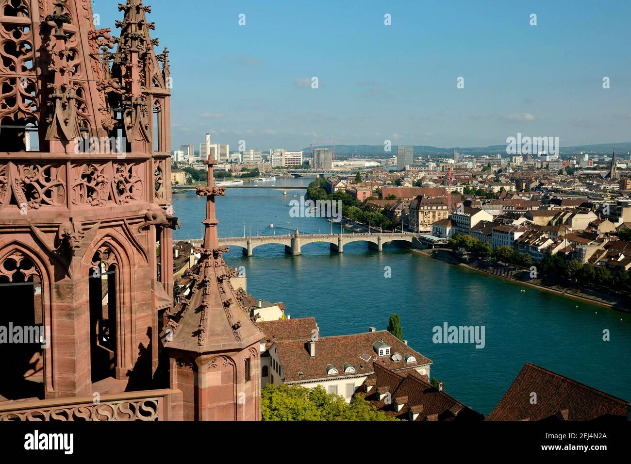 Basel Cathedral, Rhine and Middle Bridge, Basel, Canton of Basel City, Switzerland Stock Photo