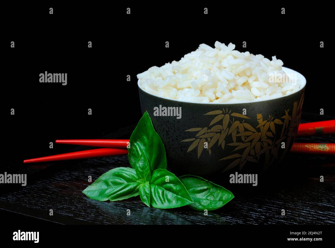 Rice bowl with chopsticks, rice grain, rice grains Stock Photo