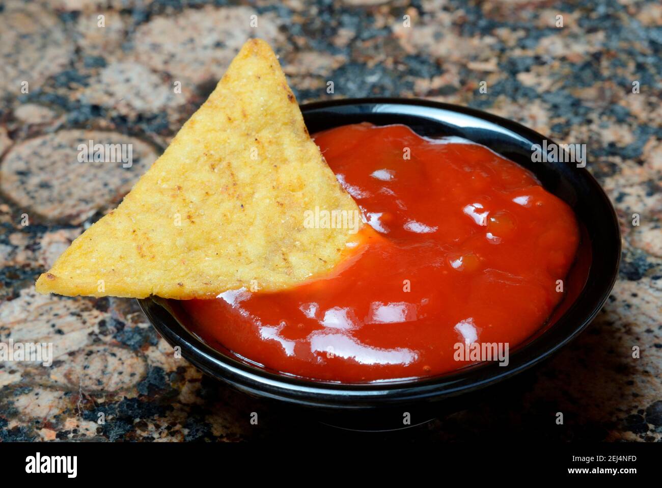 Nachos with tomato dip, snack, starter, chip, chips, salsa, dip sauce, dip sauce, corn chips Stock Photo