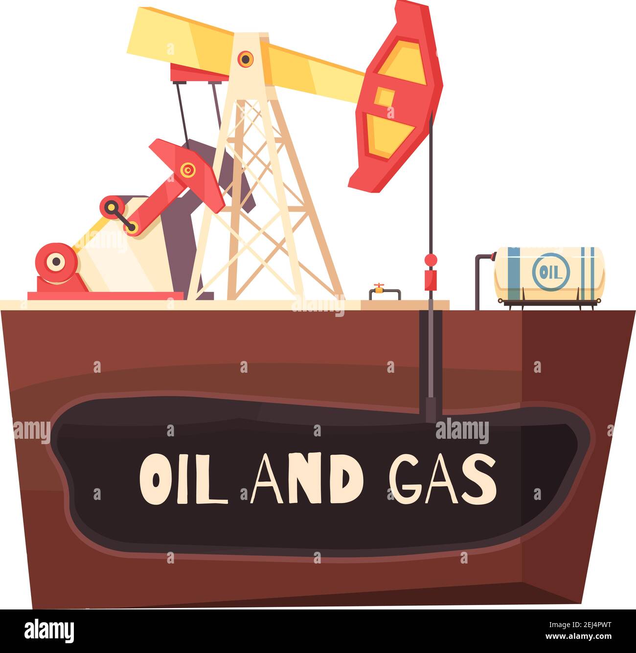 Oil production conceptual composition with flat sectional view of rig ...