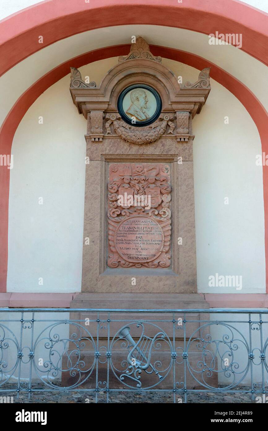 Tomb of the trumpeter of Saeckingen, , Fridolinmuenster, epic by Joseph Victor Scheffel, outside of Fridolinsmuenster, Bad Saeckingen Stock Photo