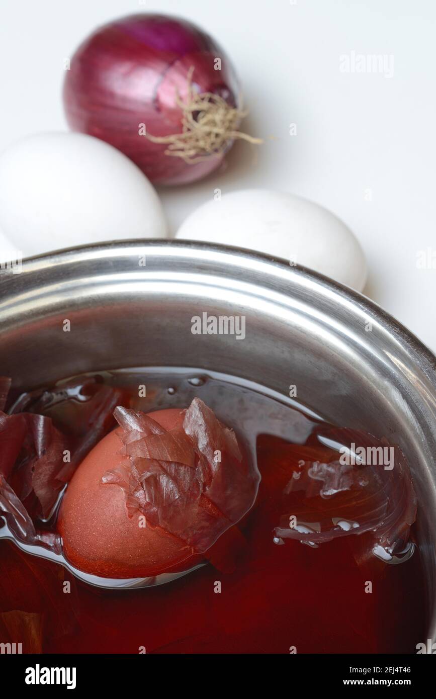 Easter eggs colored with onion skins, onionskin stock onion skin, red onion Stock Photo Alamy