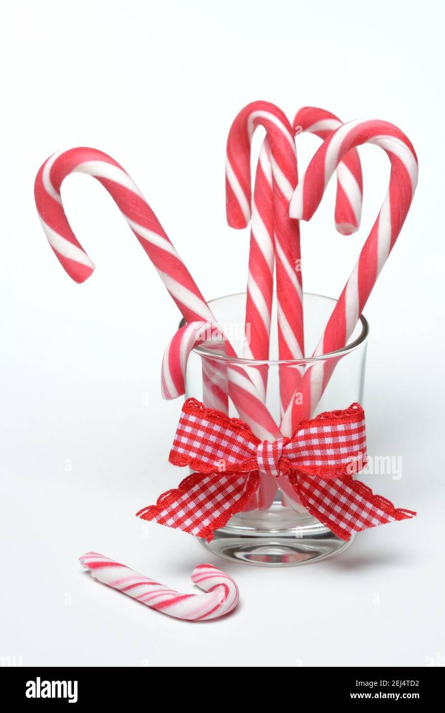 Candy canes in glass, redwhite Stock Photo Alamy