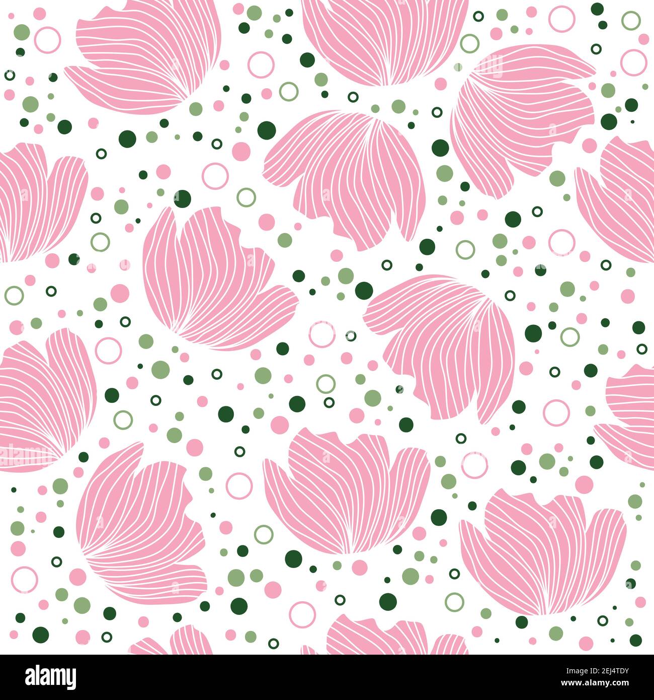 Floral pattern design with flower silhouettes, dots and small circles on a transparent background Stock Vector