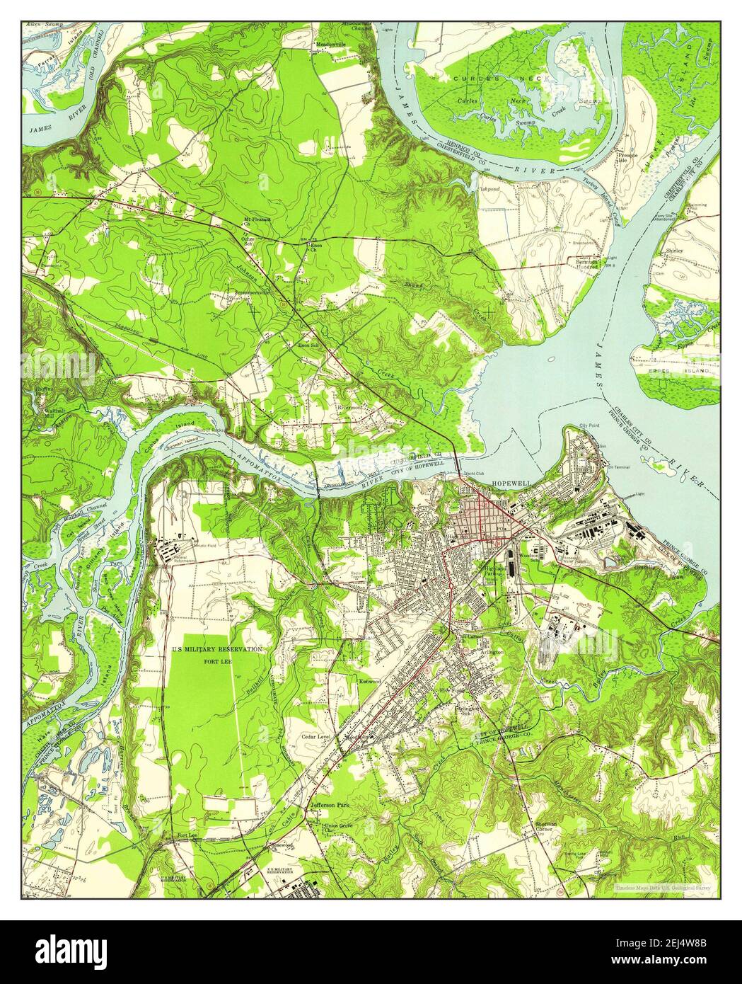 Hopewell, Virginia, map 1952, 124000, United States of America by